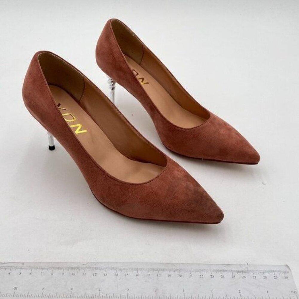 YDN Brown Suede Pointed Closed Toe Mid Heel Pumps Slip On Dress Shoes
